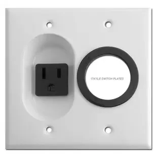 Recessed 15A Outlet & Cable Feed Through Wall Plate – White