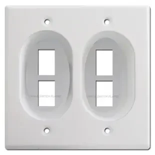 Recessed 2-Gang 4-Port Keystone Data Jack Wall Plates