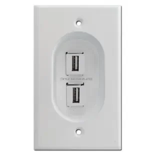 Recessed 2-Port USB Outlet Cover Wall Plate, Feed-Through Jacks