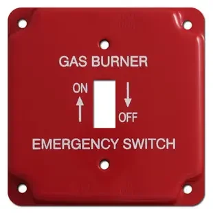 Red Emergency Centered Toggle Gas Burner Utility Box Switch Plate 025