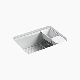 Riverby 27″ undermount single-bowl workstation kitchen sink in Ice Grey
