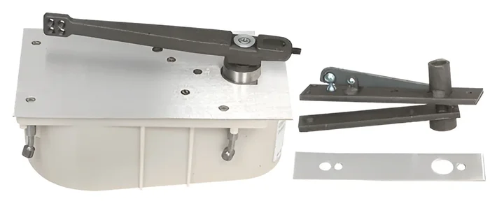 Rixson Satin Chrome 28 Series Center-Hung Left Hand 90 Selective Hold Open Floor Mounted Closer – Complete Package