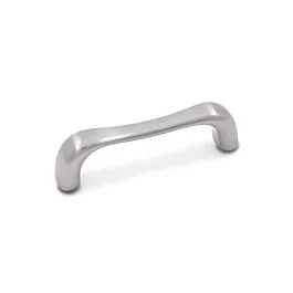 RK International Contemporary Bent Middle Pull 3″ (76mm) Center to Center, 3-3/8″ (86mm) Overall Length, Satin Nickel Cabinet Pull / Handle
