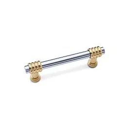 RK International Swirl Pull 3″ (76mm) Center to Center, 3-15/16″ (100mm) Overall Length, Polished Chrome Bar, Brass Stem, Cabinet Pull / Handle