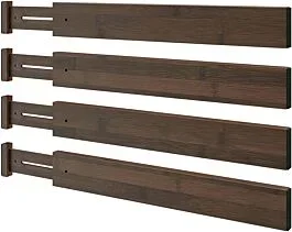 Rok 17″(432mm) to 22″(559mm) 4-Pack Expandable Bamboo Drawer Dividers for Kitchen, Bedroom, Bathroom, and Office Cabinets, Mocha Finish