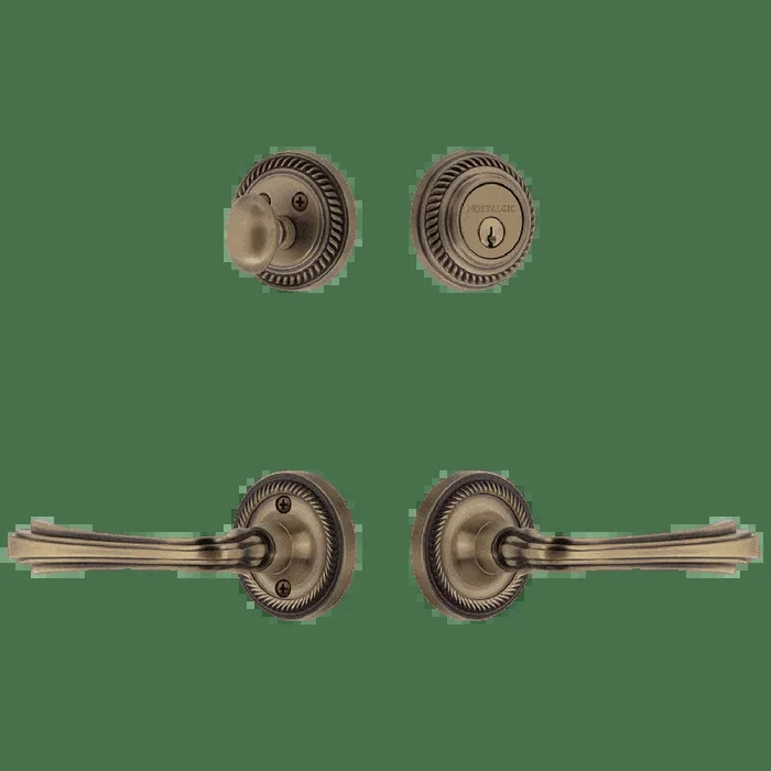 Rope Rosette Entry Set with Fleur Lever – Antique Brass