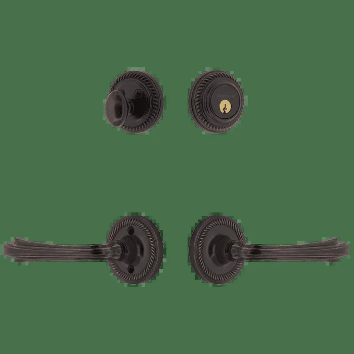 Rope Rosette Entry Set with Fleur Lever in Timeless Bronze – Left Handed Door Hardware