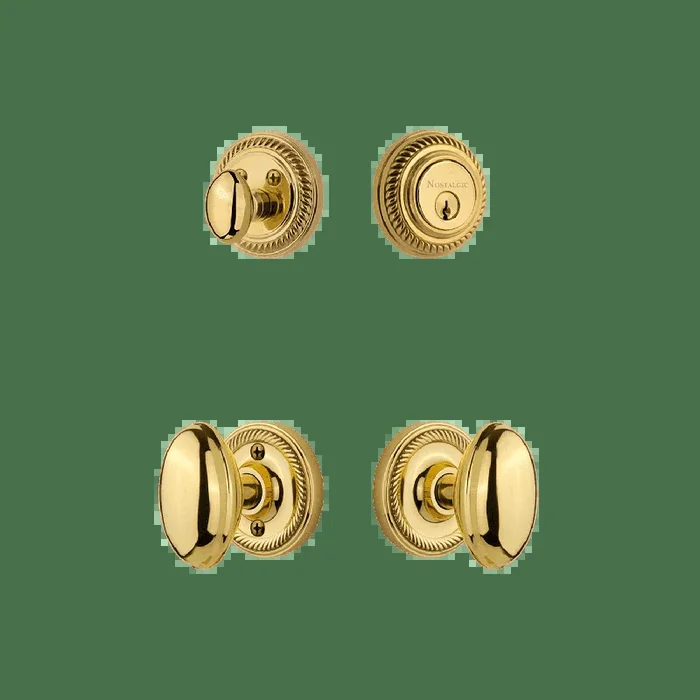 Rope Rosette Entry Set with Homestead Knob – Polished Brass | Vintage Door Hardware