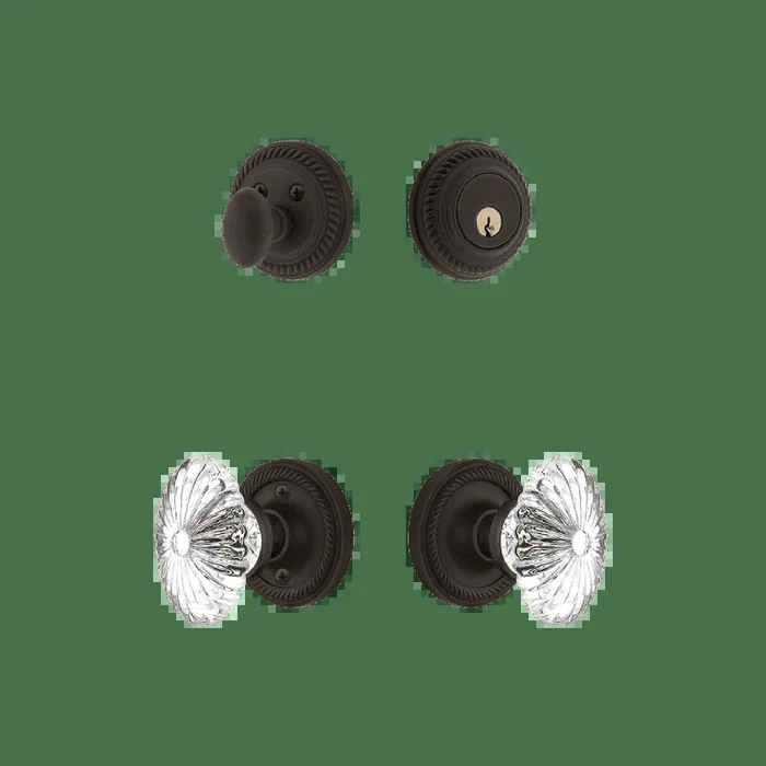 Rope Rosette Entry Set with Oval Fluted Crystal in Oil-Rubbed Bronze