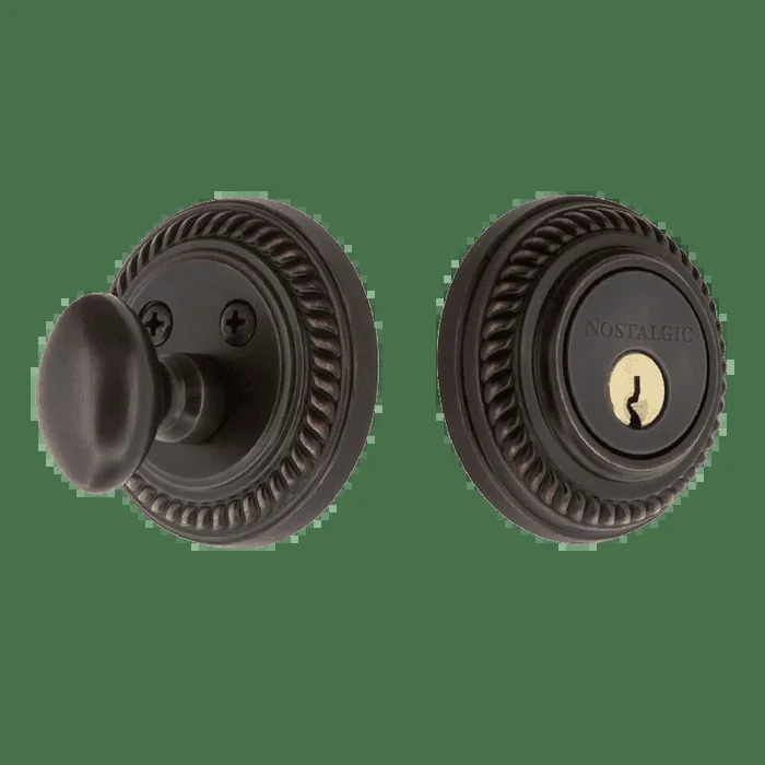 Rope Rosette Single Cylinder Deadbolt in Timeless Bronze – Nostalgic Vintage Door Hardware