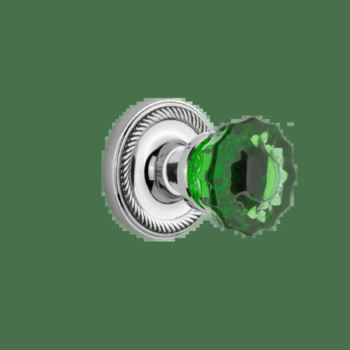 Rope Rosette with Emerald Crystal Knob – Vintage Door Hardware in Bright Chrome