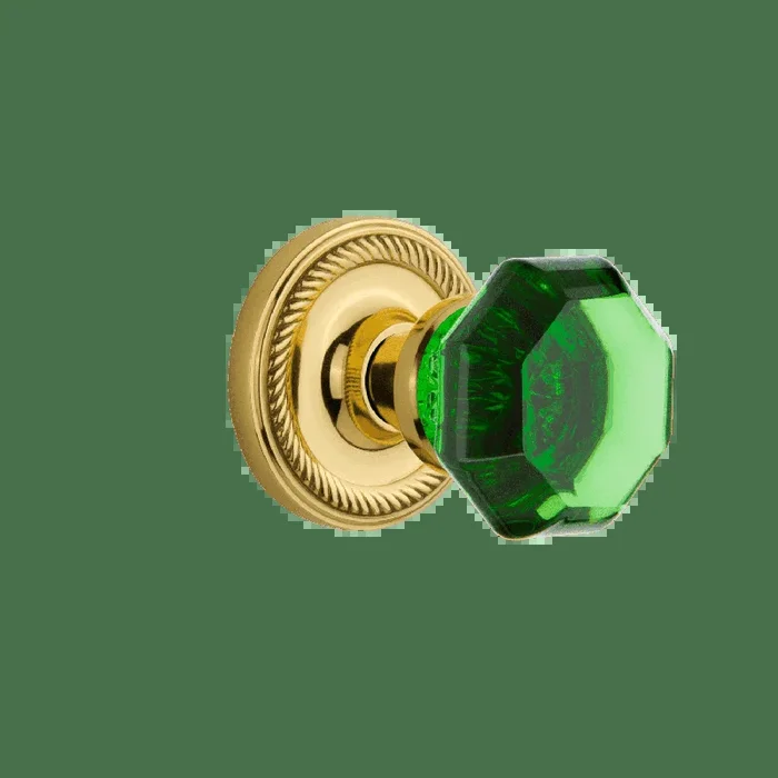 Rope Rosette with Emerald Waldorf Knob in Polished Brass – Nostalgic Vintage Hardware