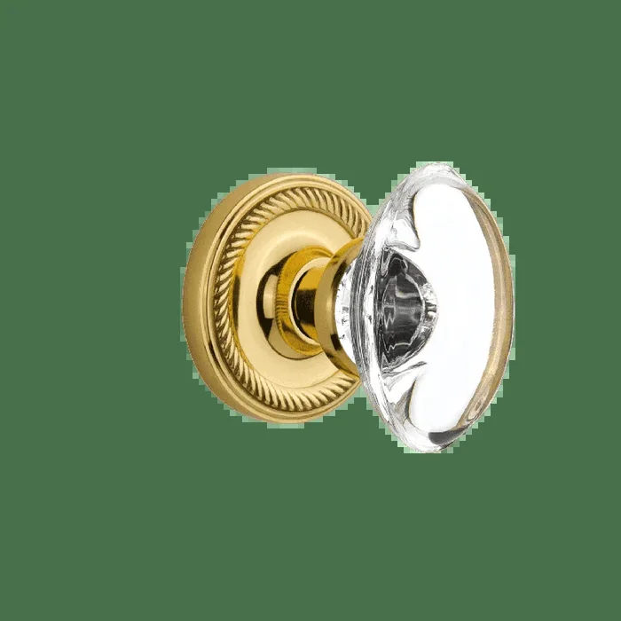 Rope Rosette with Oval Clear Crystal Knob – Unlacquered Brass Door Hardware