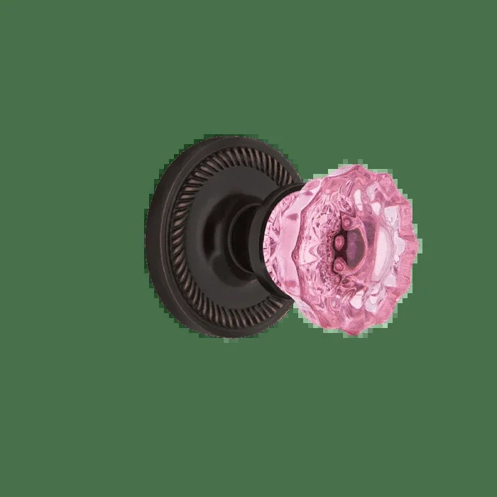 Rope Rosette with Pink Crystal Knob in Timeless Bronze – Nostalgic Vintage Door Hardware
