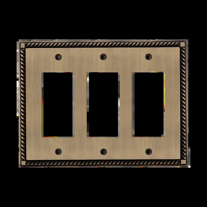 Rope Switch Plate with Triple Rocker in Antique Brass – Nostalgic Vintage Hardware