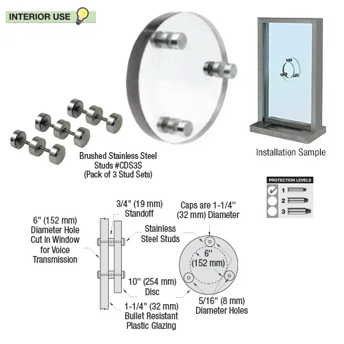 Round Level 1 Clear-Vision Bullet Resistant Acrylic Speak-Thru by C.R. Laurence