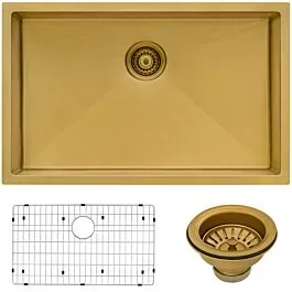 Ruvati 27-inch Undermount Stainless Steel Kitchen Sink 16 Gauge Single Bowl, Satin Brass Matte Gold