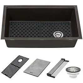 Ruvati 33-inch Granite Composite Undermount Workstation Kitchen Sink, Coffee Brown