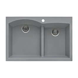 Ruvati 33 x 22 inch epiGranite Drop-in Topmount Granite Composite Double Bowl Kitchen Sink, Silver Gray