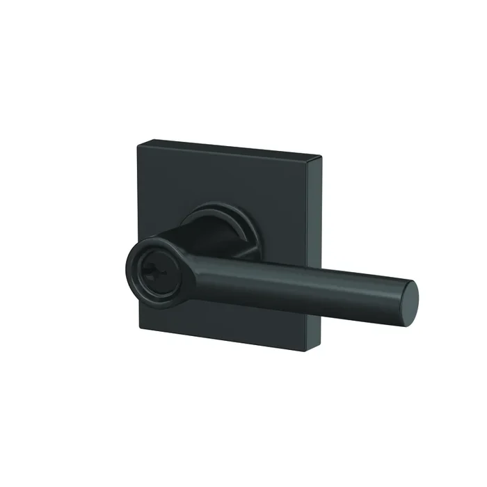 Schlage Custom Broadway Lever with Collins Rose Keyed Entry Lock – Matte Black Finish