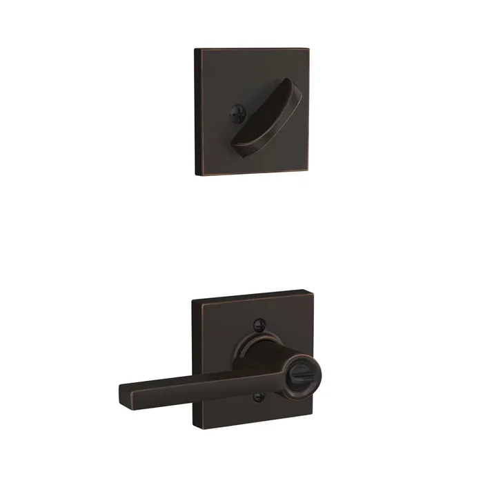 Schlage Latitude Lever with Collins Rose – Aged Bronze Interior Active Trim