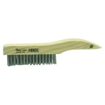 Shoe Handle Scratch Brush, 10 in, 4 x 16 Rows, Stainless Steel Wire, Wood Handle