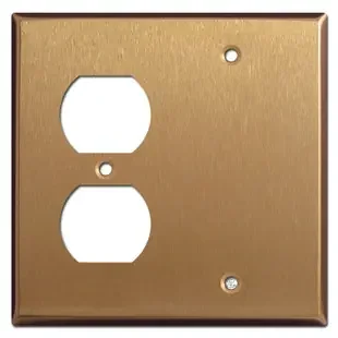 Single Duplex Outlet Single Blank Faceplate – Satin Bronze
