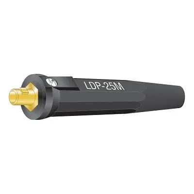 Small International DINSE Type Machine Plug, Single Oval-Point Screw Connection, 8 to 4 Cable Cap, Black