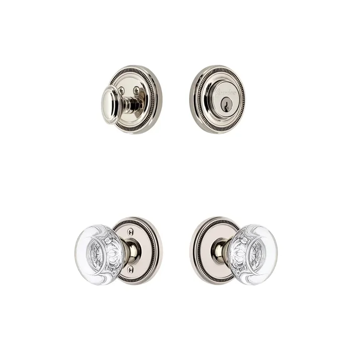 Soleil Rosette Entry Set with Bordeaux Crystal Knob – Polished Nickel Finish