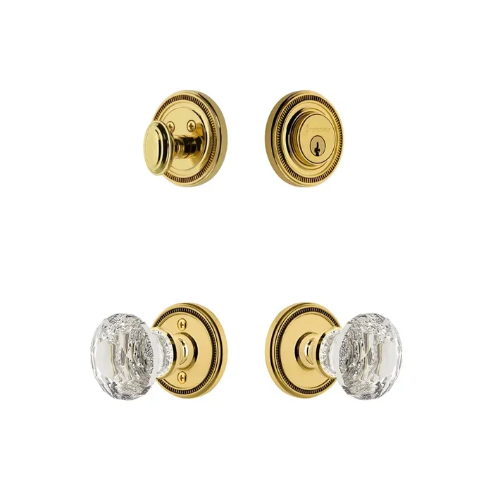 Soleil Rosette Entry Set with Brilliant Crystal Knob – Lifetime Brass | Grandeur