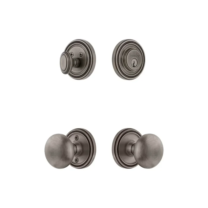 Soleil Rosette Entry Set with Fifth Avenue Knob – Antique Pewter