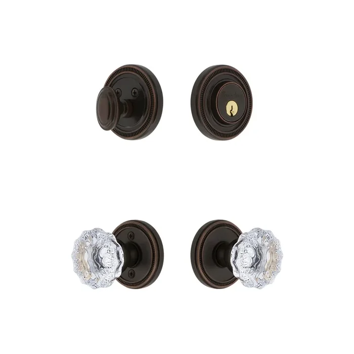 Soleil Rosette Entry Set with Fontainebleau Crystal Knob – Timeless Bronze