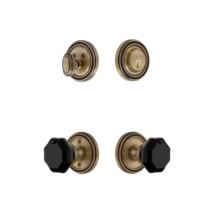 Soleil Rosette Entry Set with Lyon Knob – Vintage Brass