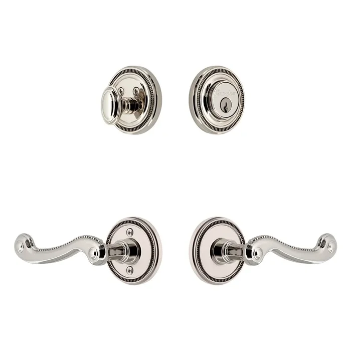 Soleil Rosette Entry Set with Newport Lever in Polished Nickel