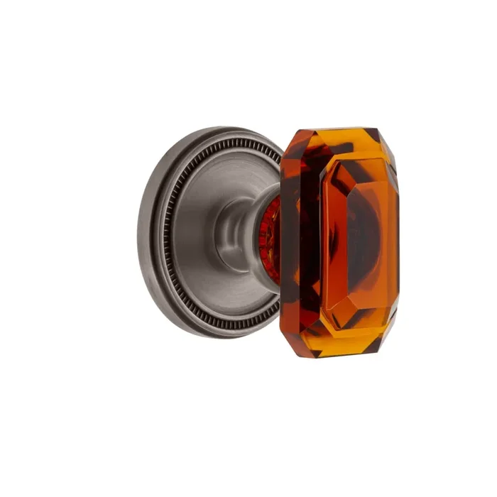 Soleil Rosette with Baguette Amber Crystal Knob in Antique Pewter