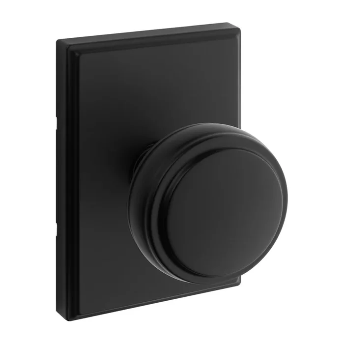 Sora Knob with Traditional Rectangular Rose Passage Door Lock – Matte Black Finish by Kwikset