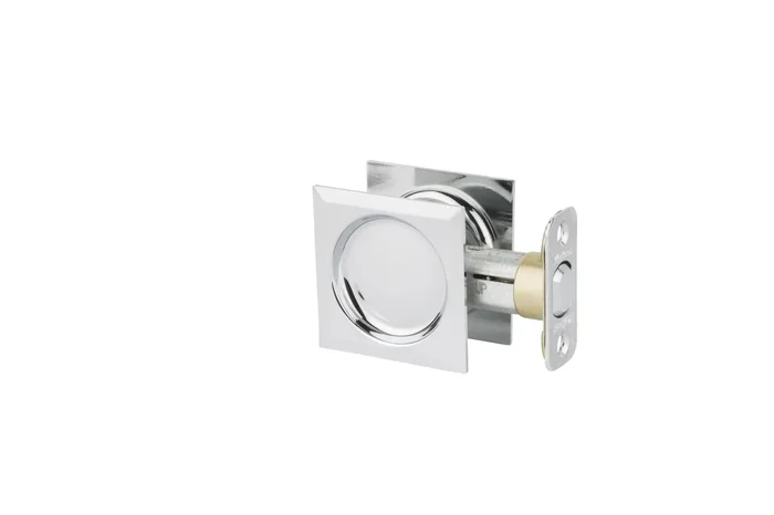 Square Passage Pocket Door Lock – Bright Chrome Finish by Kwikset