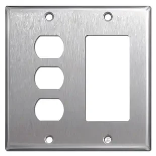 Stacked 3 Switch Despard + GFCI Outlet Cover – Stainless Steel