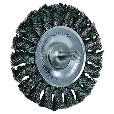 Standard Twist Knot Wire Wheel, 3-1/4 in dia x 3/8 in W Face, 0.020 in Steel Wire, 25000 RPM, 1/4 in Stem