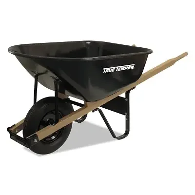 Steel Medium Duty Wheelbarrow, 6 cu ft, 1 Pneumatic 2-Ply, Black