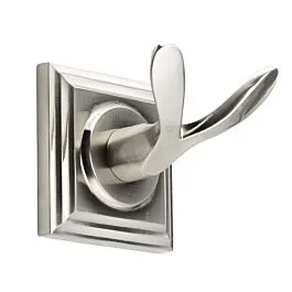 Stratton Transitional Bathroom Shower Towel Double Coat Hook Brushed Nickel Metal