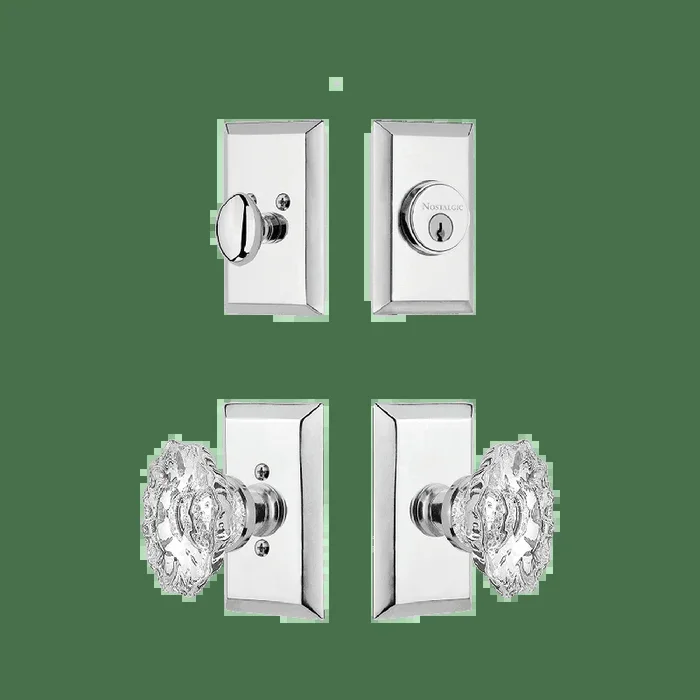 Studio Entry Set with Chateau Crystal Knob – Bright Chrome Finish