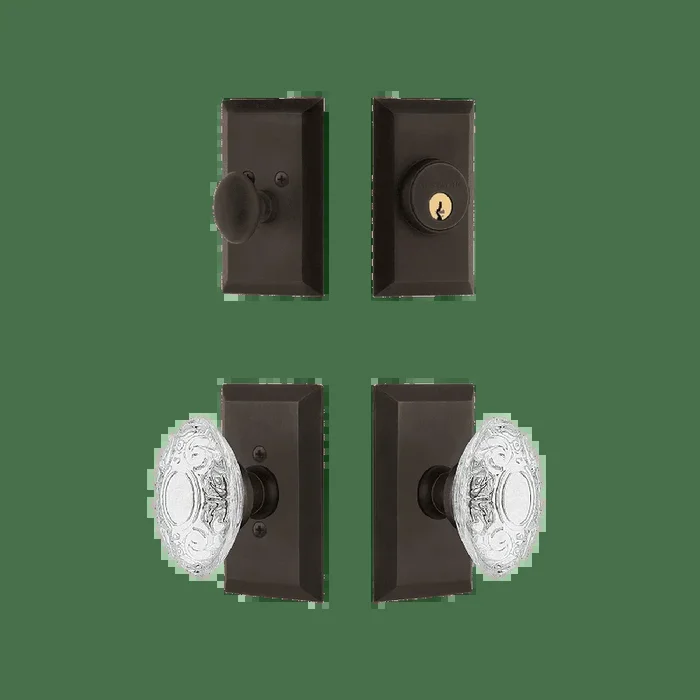 Studio Entry Set with Crystal Victorian Knob in Oil-Rubbed Bronze | Nostalgic Vintage Hardware