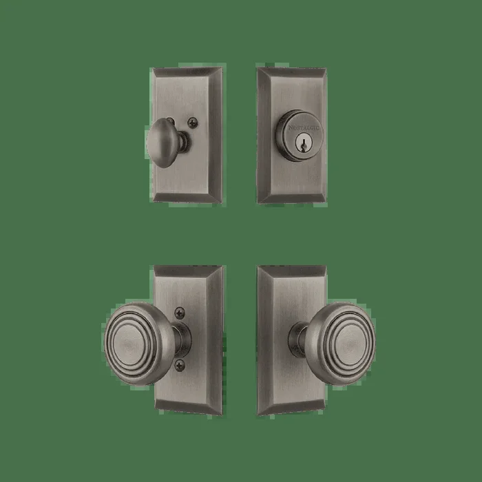 Studio Entry Set with Deco Knob in Antique Pewter – Nostalgic Vintage Door Hardware