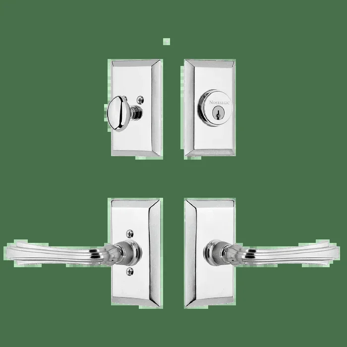 Studio Entry Set with Fleur Lever – Bright Chrome – Nostalgic Vintage Door Hardware