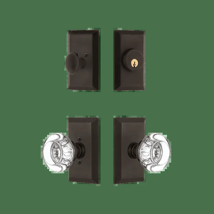 Studio Entry Set with Round Clear Crystal Knob in Oil-Rubbed Bronze