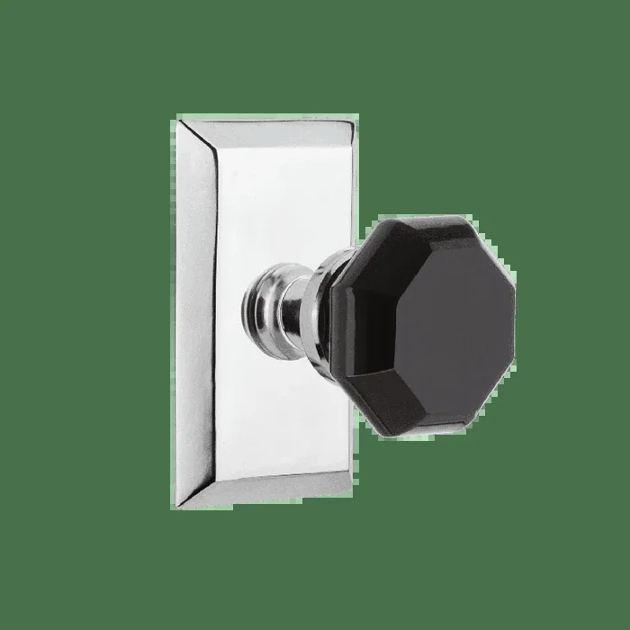 Studio Short Plate with Black Waldorf Knob – Bright Chrome Finish
