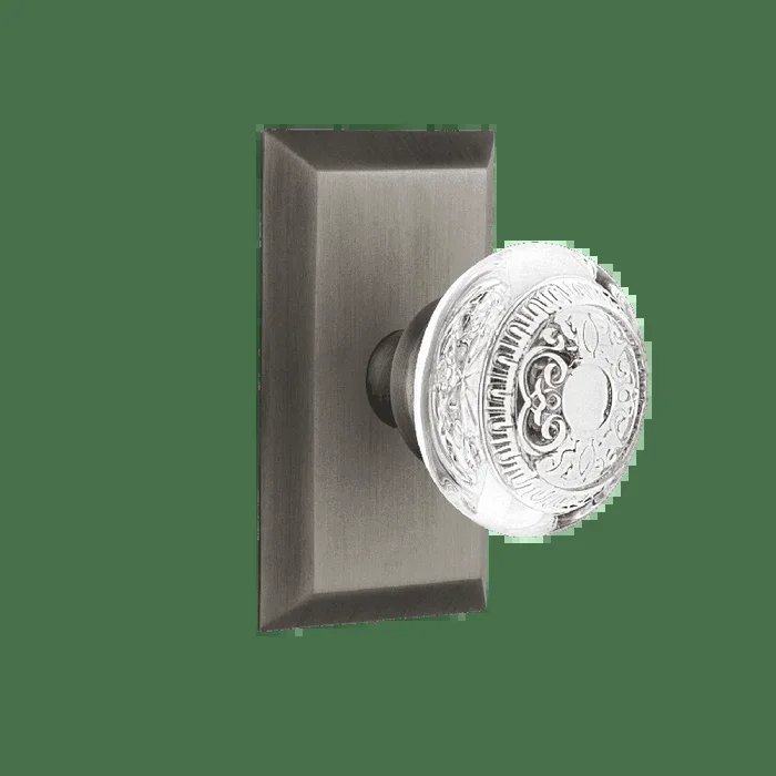 Studio Short Plate with Crystal Egg Dart Knob in Antique Pewter