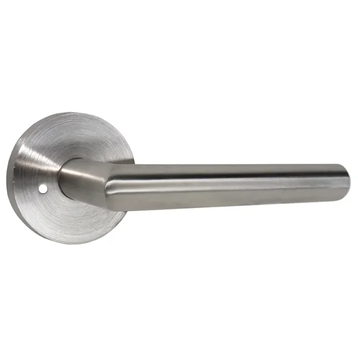 Stuttgart Lever 2-3/8″ Backset Privacy with Disk Rose – Brushed Stainless Steel Finish