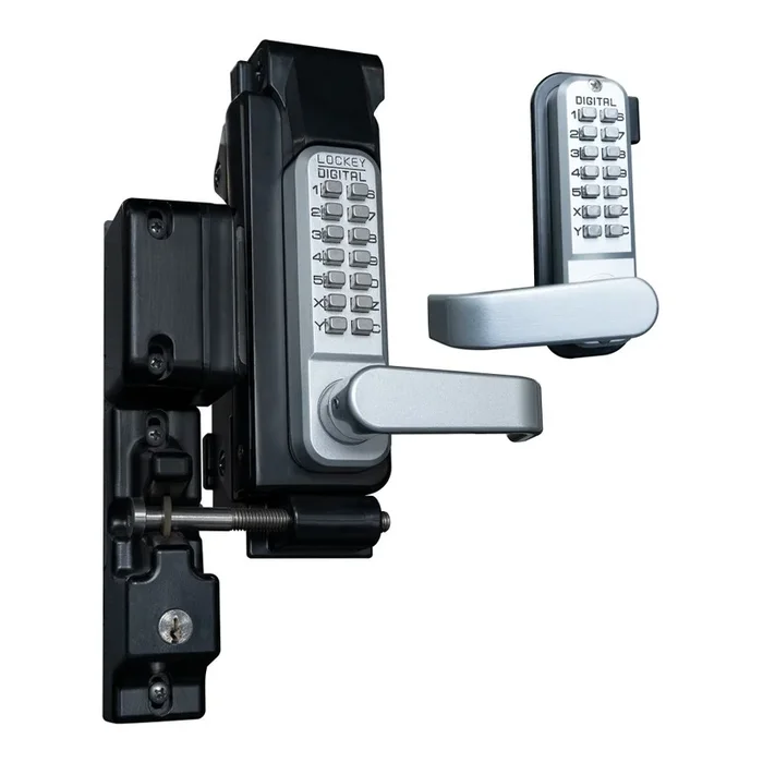 Sumo Surface Mount Gate Lock with Passage and Key Lockout Function – Satin Chrome Finish